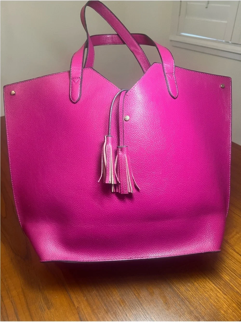 Lk New Neiman Marcus Magenta Pink Purple Bag Tote vegan leather tote satchel